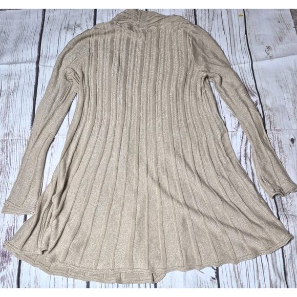 Lauren Michelle Metallic Gold Ribbed Knit Open-Front Duster Cardigan Women Small - Picture 7 of 7